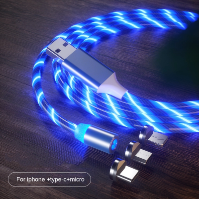 LED Flowing USB Charger Cable Magnetic 3 in 1 Light UP Micro USB/USB Type C Cable Multi Charging Cord